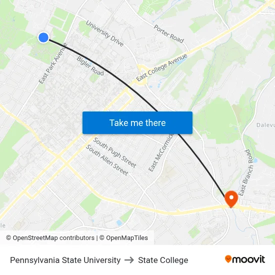 Pennsylvania State University to State College map
