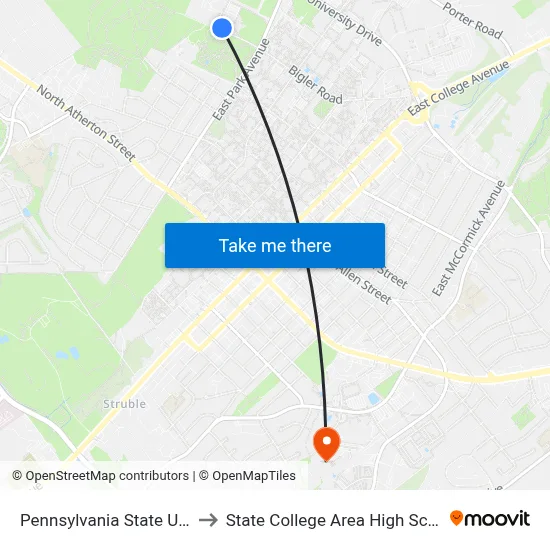 Pennsylvania State University to State College Area High School Track map