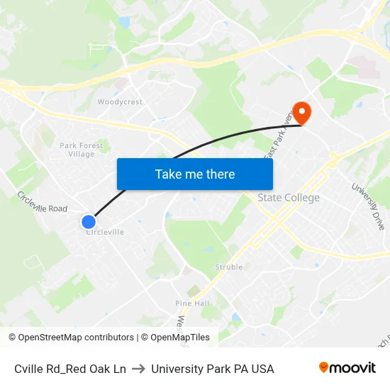 Cville Rd_Red Oak Ln to University Park PA USA map