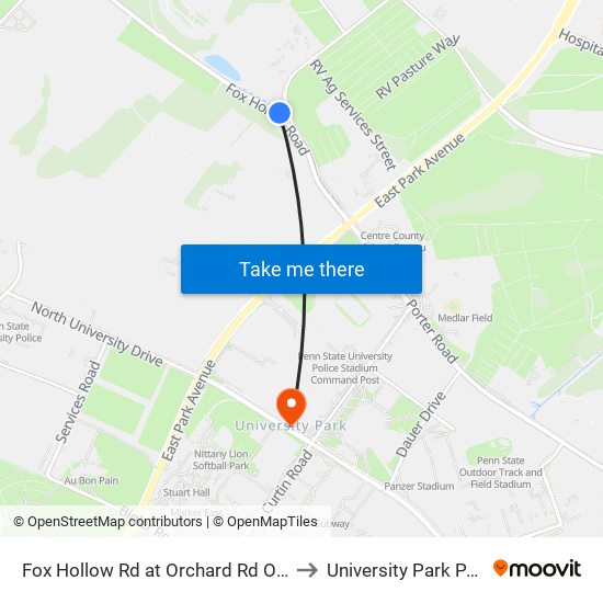 Fox Hollow Rd at Orchard Rd Outbound to University Park PA USA map