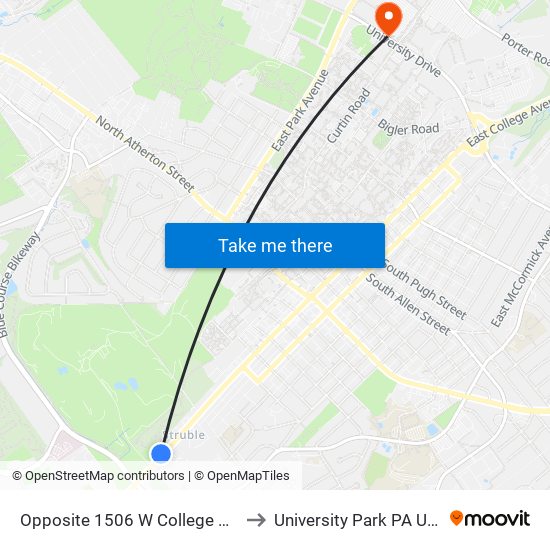 Opposite 1506 W College Ave to University Park PA USA map