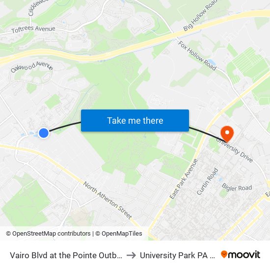 Vairo Blvd at the Pointe Outbound to University Park PA USA map