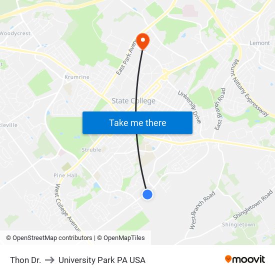 Thon Dr. to University Park PA USA map