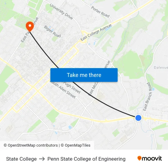 State College to Penn State College of Engineering map
