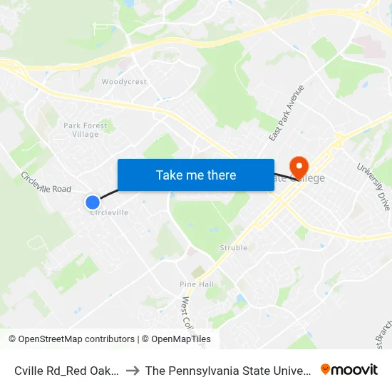 Cville Rd_Red Oak Ln to The Pennsylvania State University map