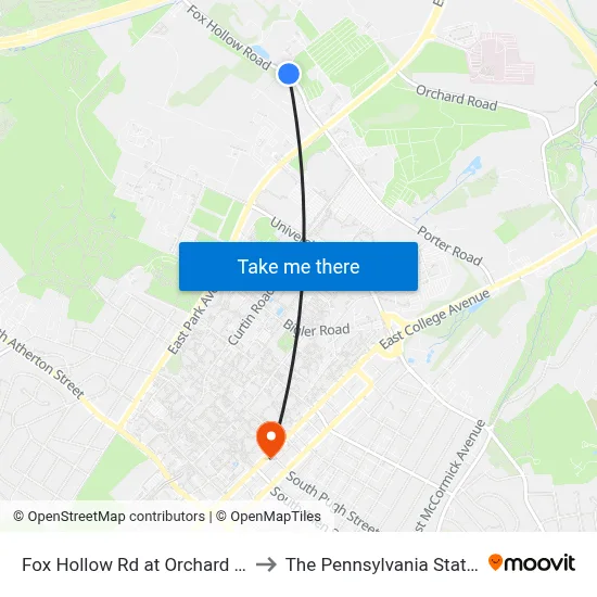 Fox Hollow Rd at Orchard Rd Outbound to The Pennsylvania State University map