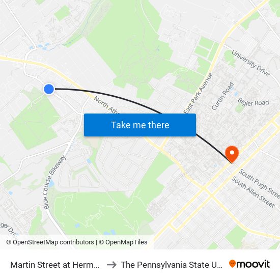 Martin Street at Herman Drive to The Pennsylvania State University map