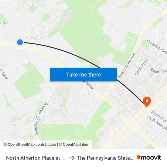 North Atherton Place at Mcdonalds to The Pennsylvania State University map