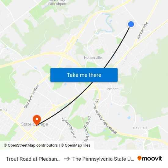 Trout Road at Pleasant Pointe to The Pennsylvania State University map