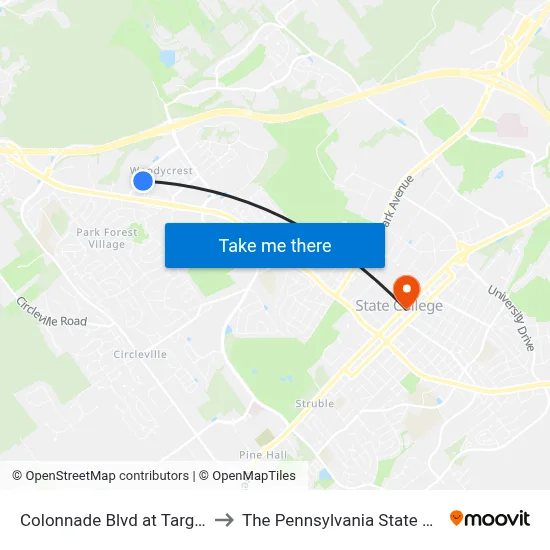 Colonnade Blvd at Target/Dicks to The Pennsylvania State University map