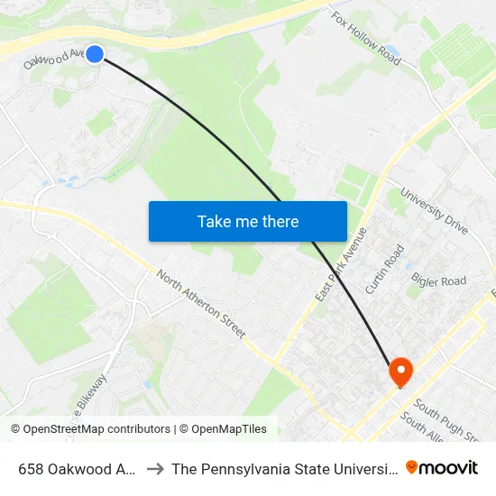658 Oakwood Ave to The Pennsylvania State University map