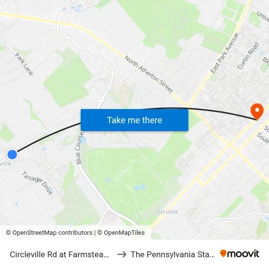 Circleville Rd at Farmstead Lane Inbound to The Pennsylvania State University map