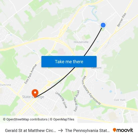 Gerald St at Matthew Circle Outbound to The Pennsylvania State University map