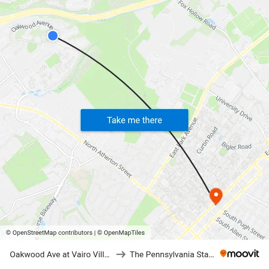 Oakwood Ave at Vairo Village Comm Ctr to The Pennsylvania State University map