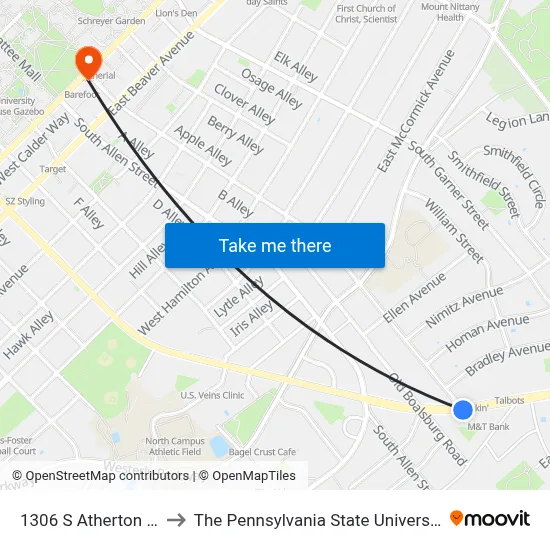 1306 S Atherton St to The Pennsylvania State University map