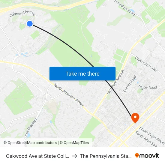 Oakwood Ave at State College Collective to The Pennsylvania State University map