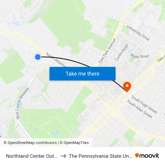 Northland Center Outbound to The Pennsylvania State University map