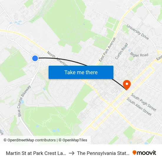 Martin St at Park Crest Lane Outbound to The Pennsylvania State University map