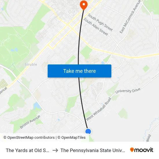 The Yards at Old State to The Pennsylvania State University map