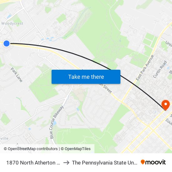 1870 North Atherton Street to The Pennsylvania State University map