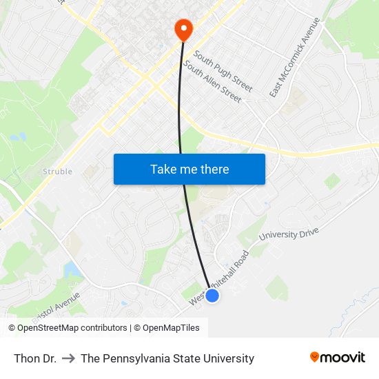 Thon Dr. to The Pennsylvania State University map