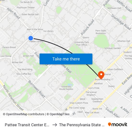 Pattee Transit Center Eastbound to The Pennsylvania State University map