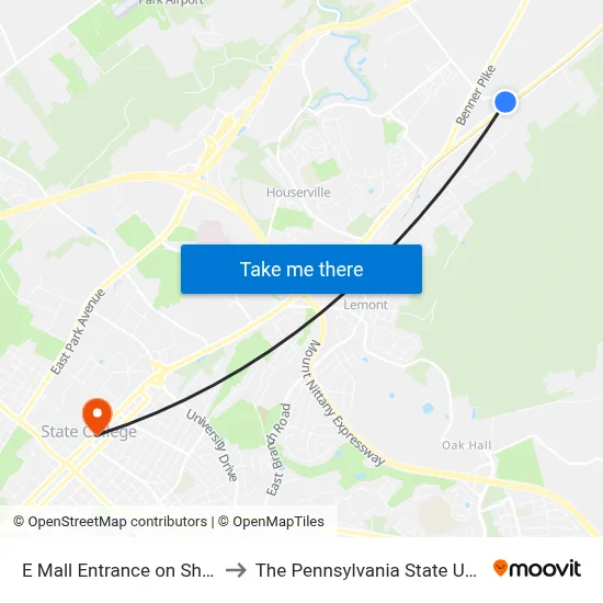 E Mall Entrance on Shiloh Rd to The Pennsylvania State University map