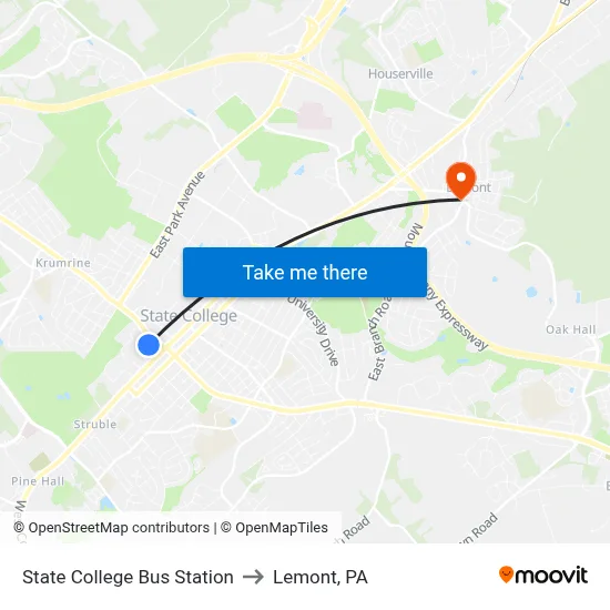 State College Bus Station to Lemont, PA map