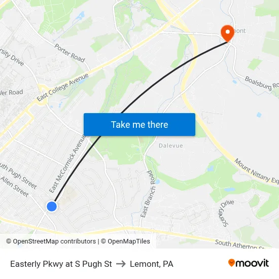 Easterly Pkwy at S Pugh St to Lemont, PA map