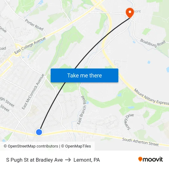 S Pugh St at Bradley Ave to Lemont, PA map