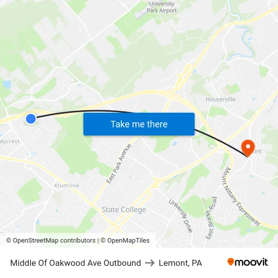 Middle Of Oakwood Ave Outbound to Lemont, PA map
