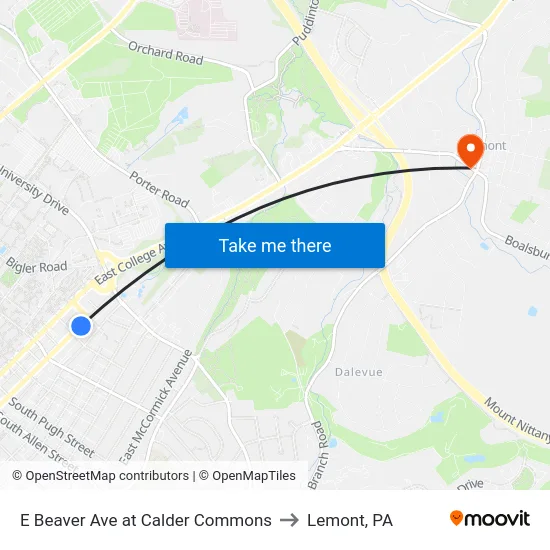 E Beaver Ave at Calder Commons to Lemont, PA map