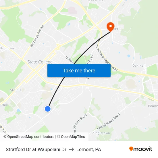 Stratford Dr at Waupelani Dr to Lemont, PA map