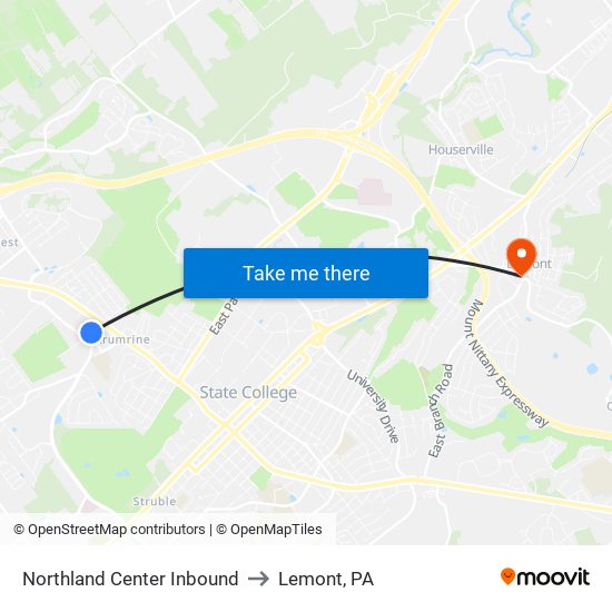 Northland Center Inbound to Lemont, PA map