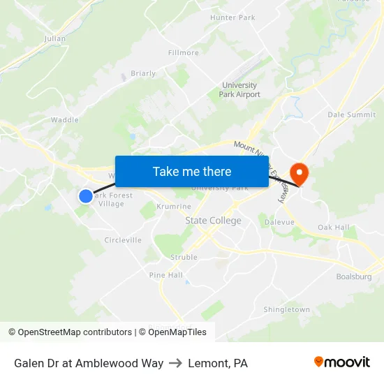 Galen Dr at Amblewood Way to Lemont, PA map