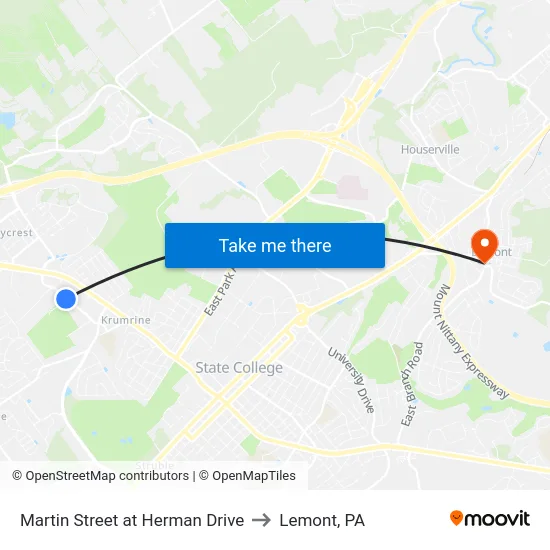 Martin Street at Herman Drive to Lemont, PA map