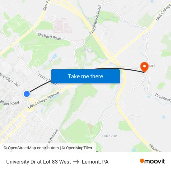 University Dr at Lot 83 West to Lemont, PA map