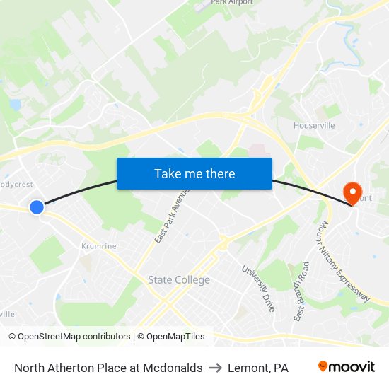 North Atherton Place at Mcdonalds to Lemont, PA map