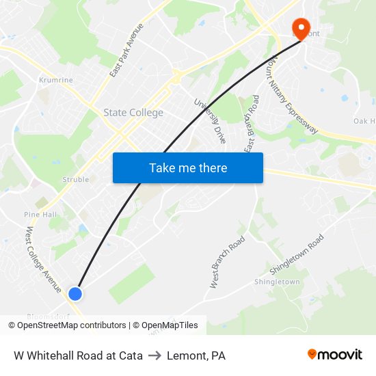 W Whitehall Road at Cata to Lemont, PA map