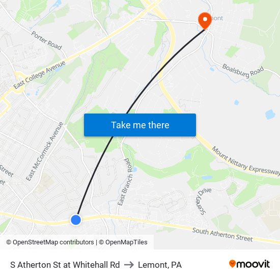 S Atherton St at Whitehall Rd to Lemont, PA map