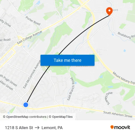 1218 S Allen St to Lemont, PA map