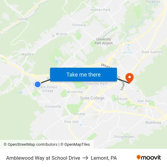 Amblewood Way at School Drive to Lemont, PA map