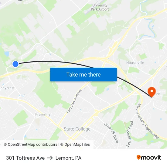 301 Toftrees Ave to Lemont, PA map