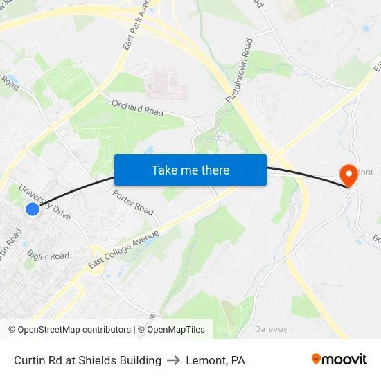 Curtin Rd at Shields Building to Lemont, PA map