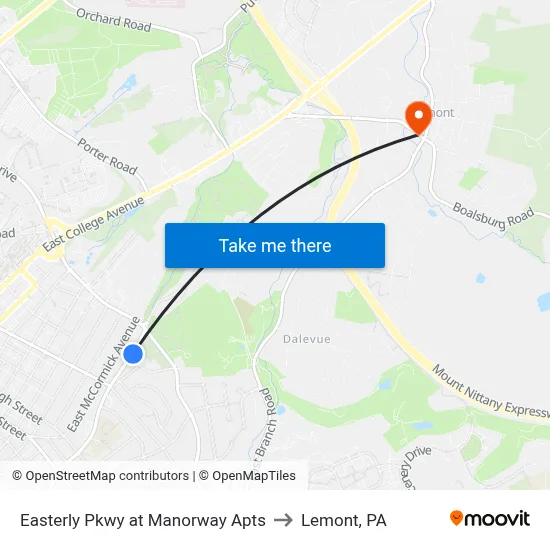 Easterly Pkwy at Manorway Apts to Lemont, PA map