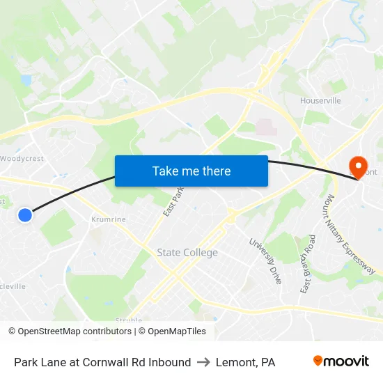 Park Lane at Cornwall Rd Inbound to Lemont, PA map