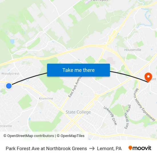 Park Forest Ave at Northbrook Greens to Lemont, PA map