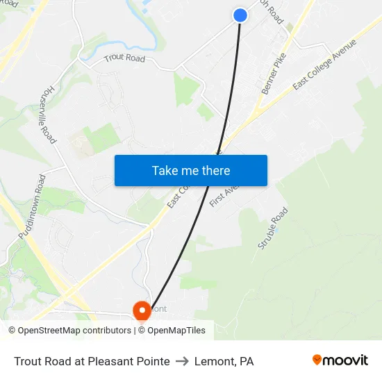 Trout Road at Pleasant Pointe to Lemont, PA map