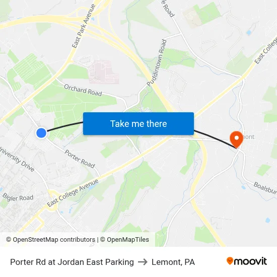 Porter Rd at Jordan East Parking to Lemont, PA map