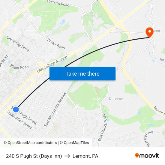 240 S Pugh St (Oliv Highland) to Lemont, PA map